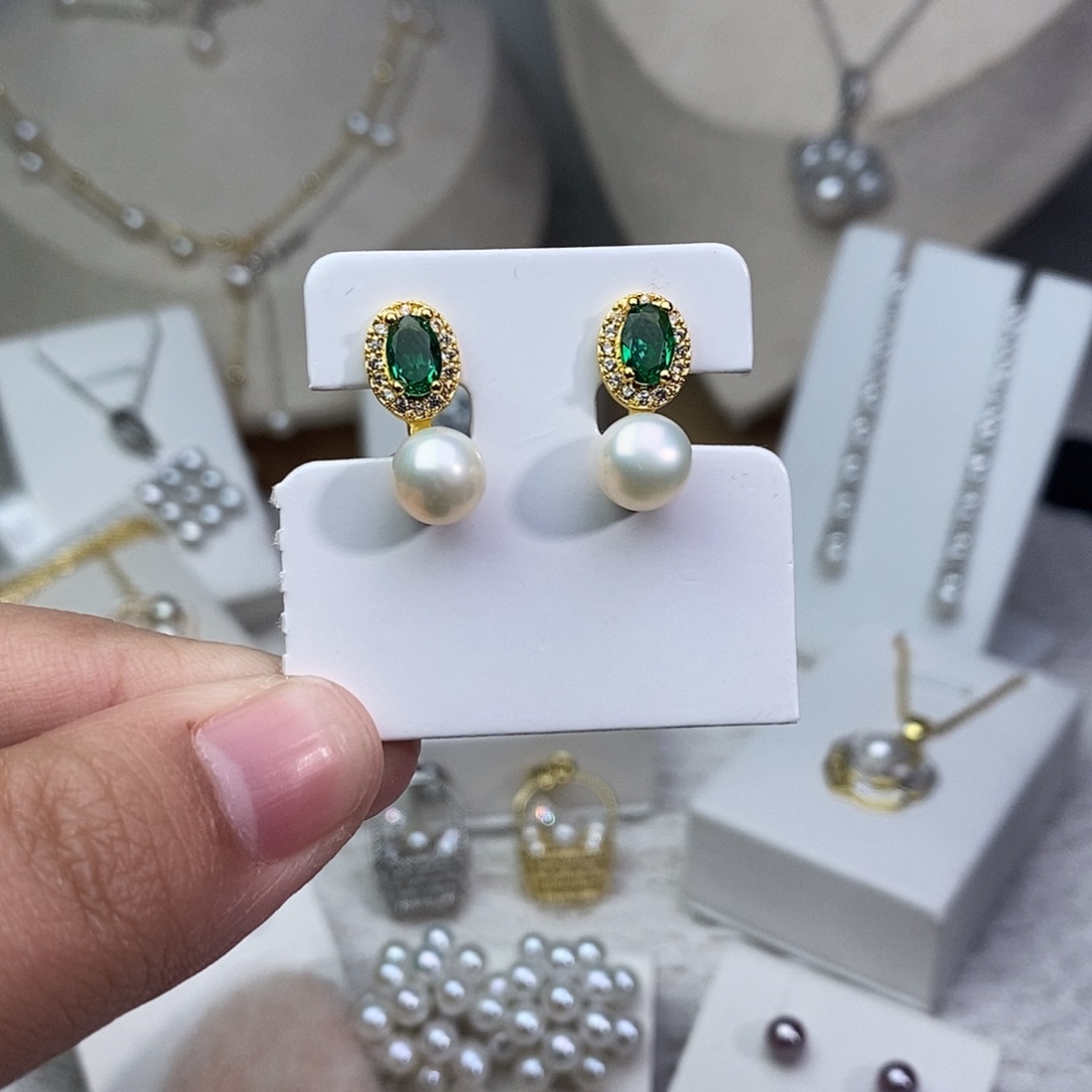 淡水珍珠耳饰银S925镶嵌