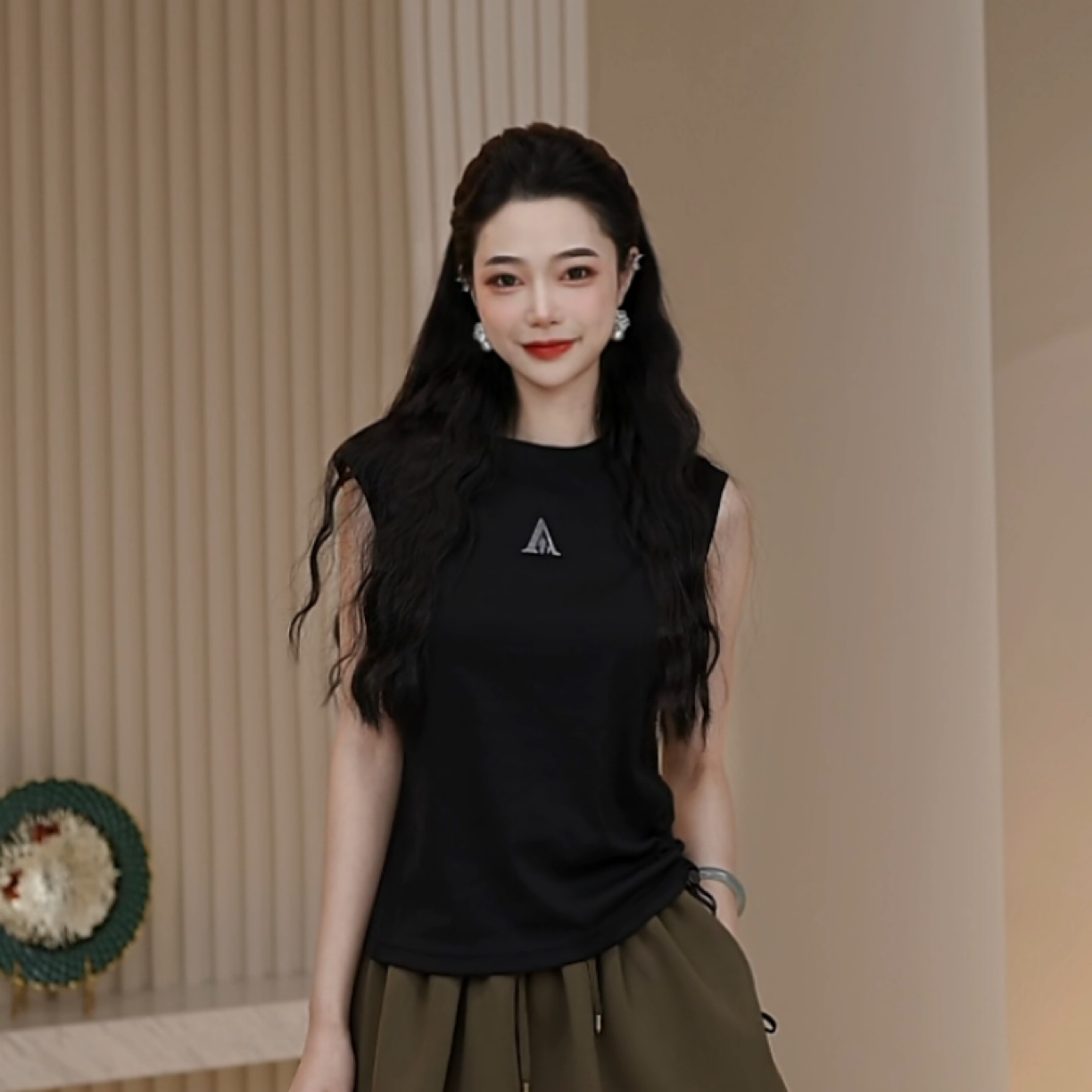 AMASS/阿玛施新款A字母个性时尚收腰抽绳显瘦无袖背心马甲530154