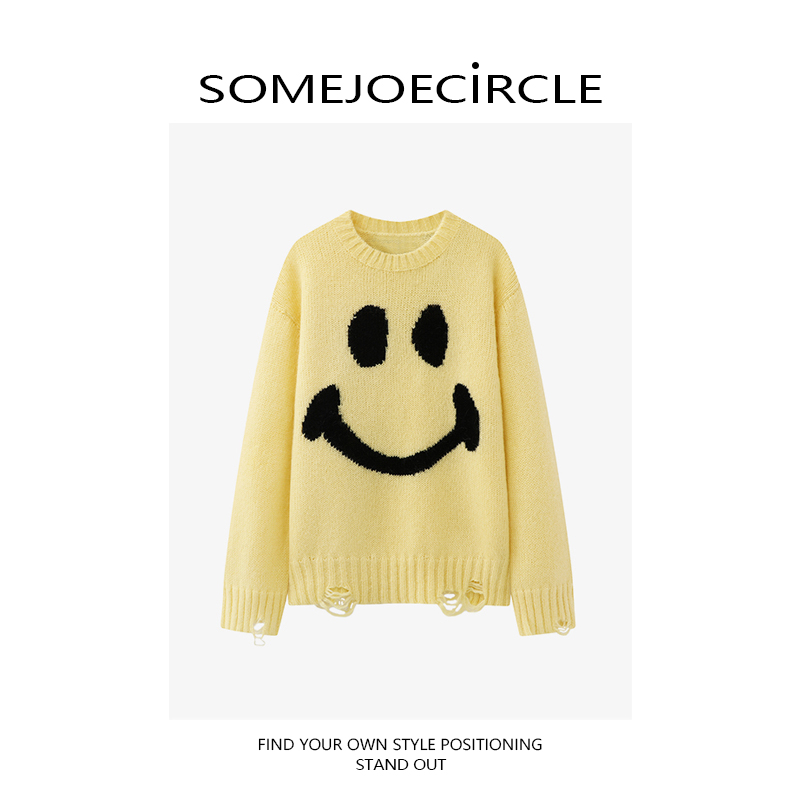 SOMEJOECIRCLE【毛衣】25秋冬新品含马海毛圆领破洞长袖上衣女K8008