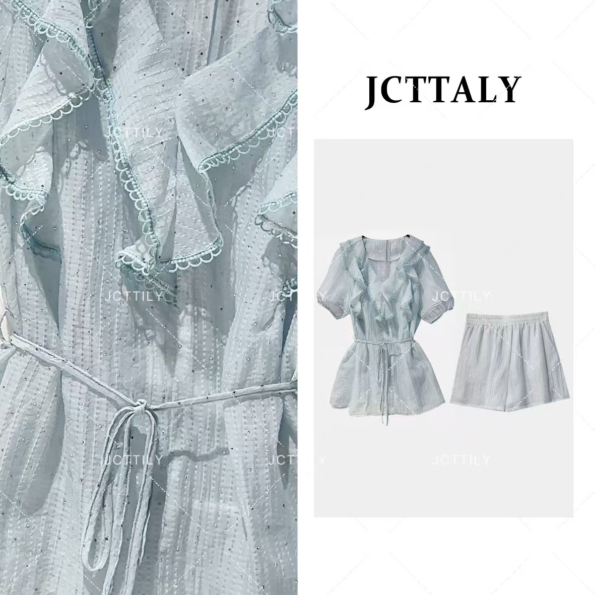 【Linda专属】【32】温柔风条纹拼接夏季新款时尚修身套装JC-A2898