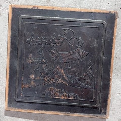 风车木（黑檀木）手工老木雕人物花板 