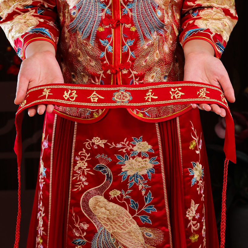 结婚红腰带一对腰缠万贯装钱千元娘家陪嫁物品喜带子婚庆用品大全