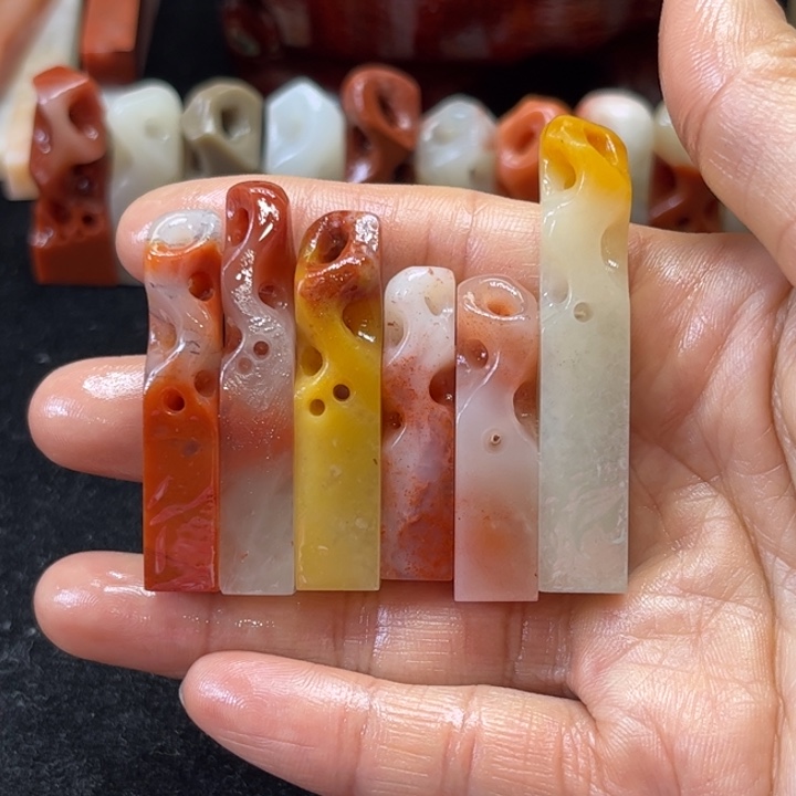 老挝石6个太湖造型牙签印章