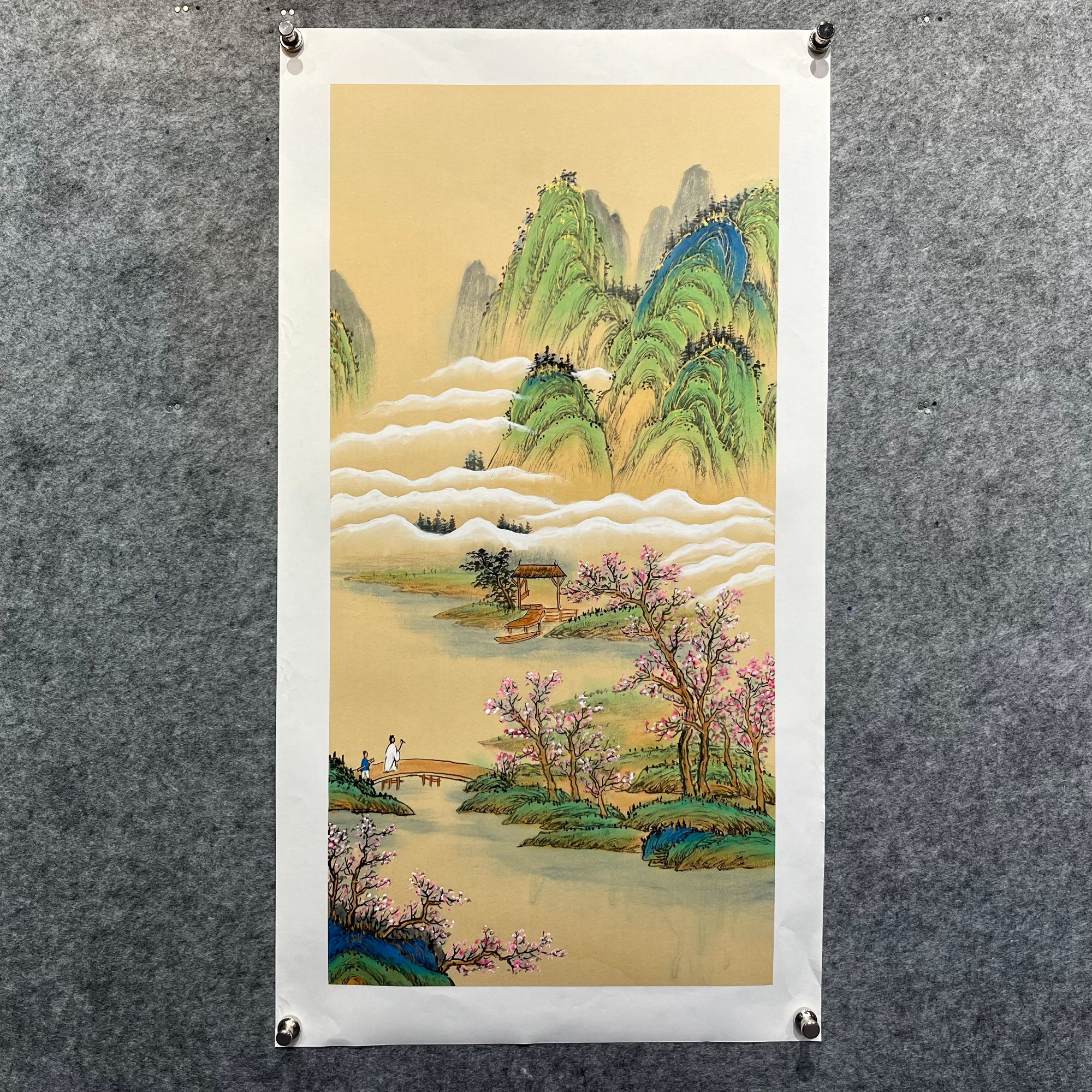 齐振家亲笔手绘仿古山水【溪山行旅】110*60cm送锦礼盒收藏送礼作品