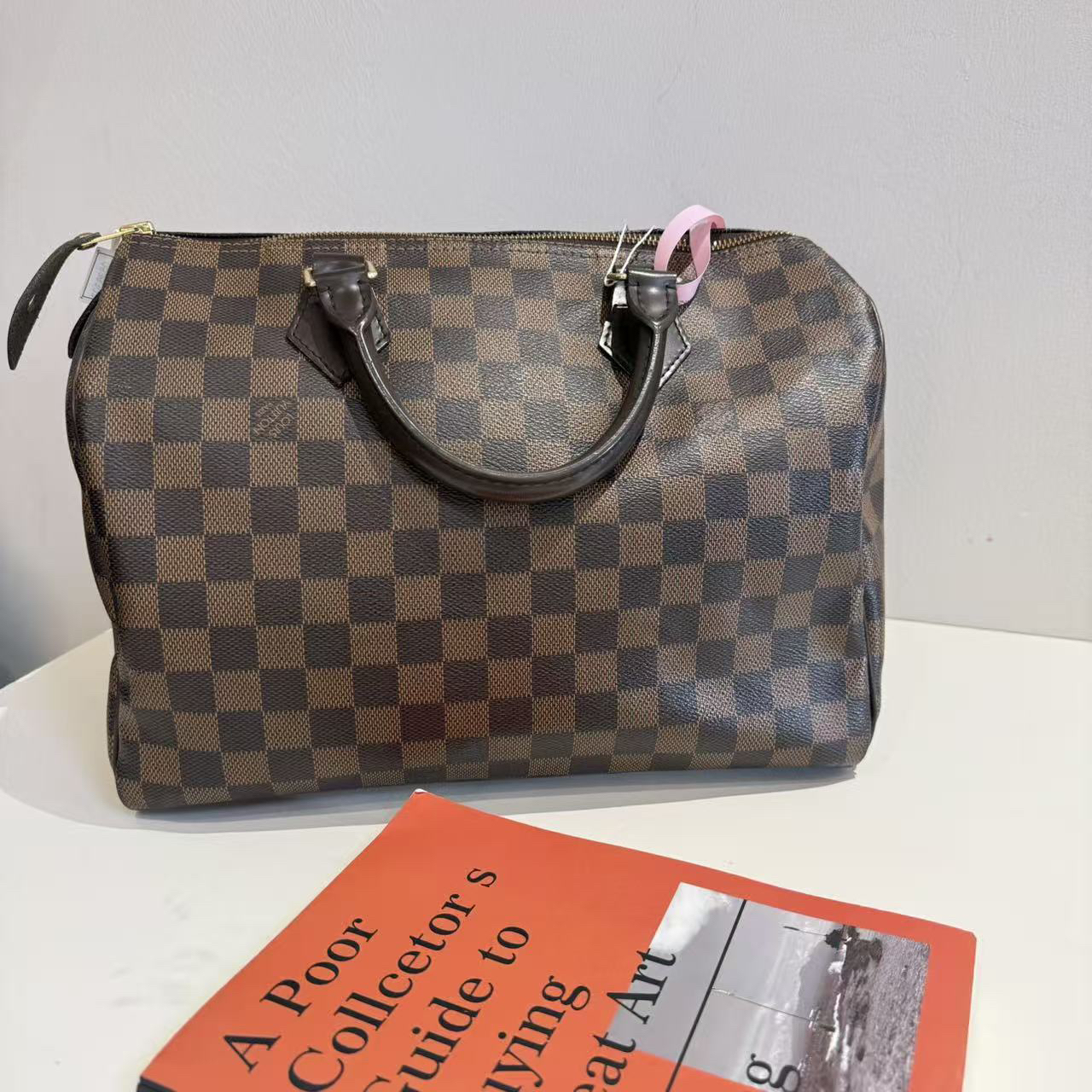 95新 LouisVuitton/路易威登 speedy30 棕棋盘格 手提包 锁钥匙