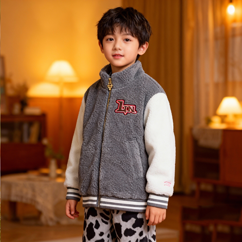 李宁运动生活系列男小童针织外套仿羊羔毛舒适运动服YFDU025-B品