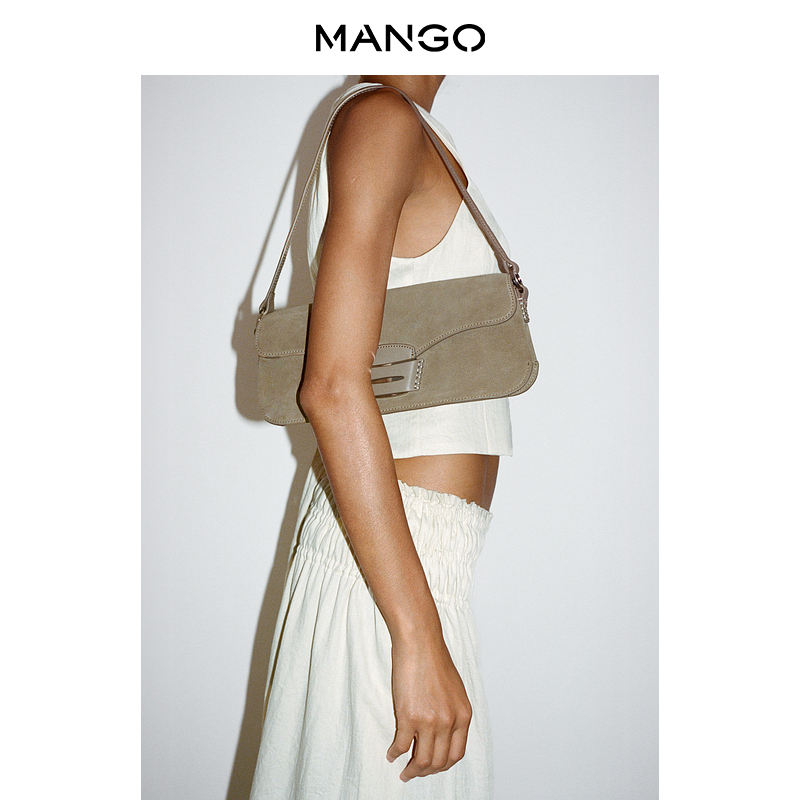 MANGO女装包包2025秋装新款绒面革气质翻盖简约时尚百搭腋下包