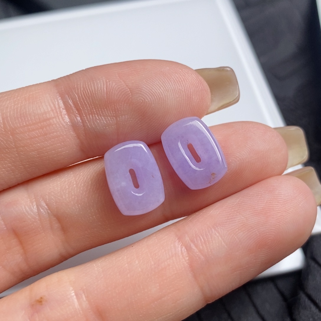 翡翠未镶嵌耳饰紫小方糖