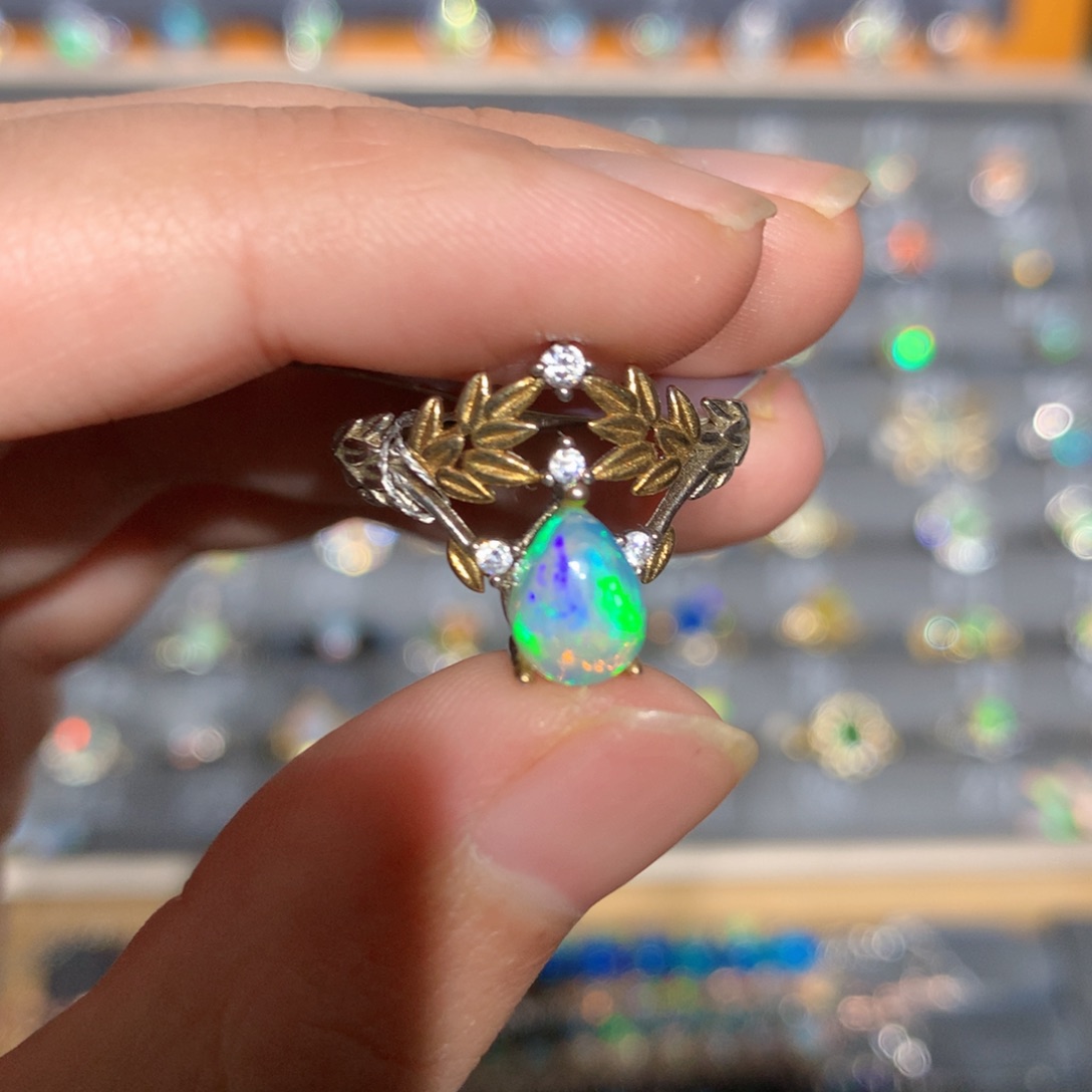 银S925镶嵌欧泊欧泊戒指y