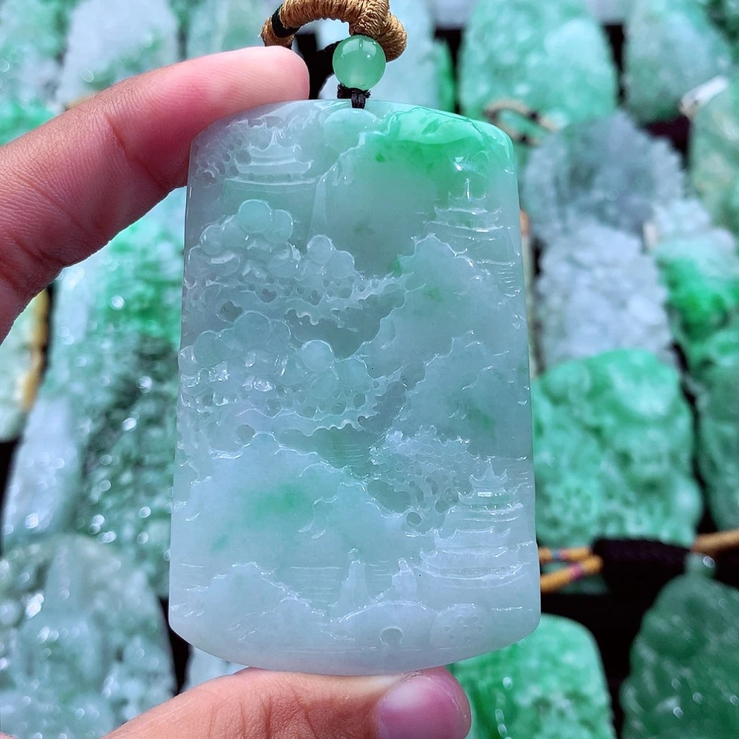 天然A货翡翠山水牌