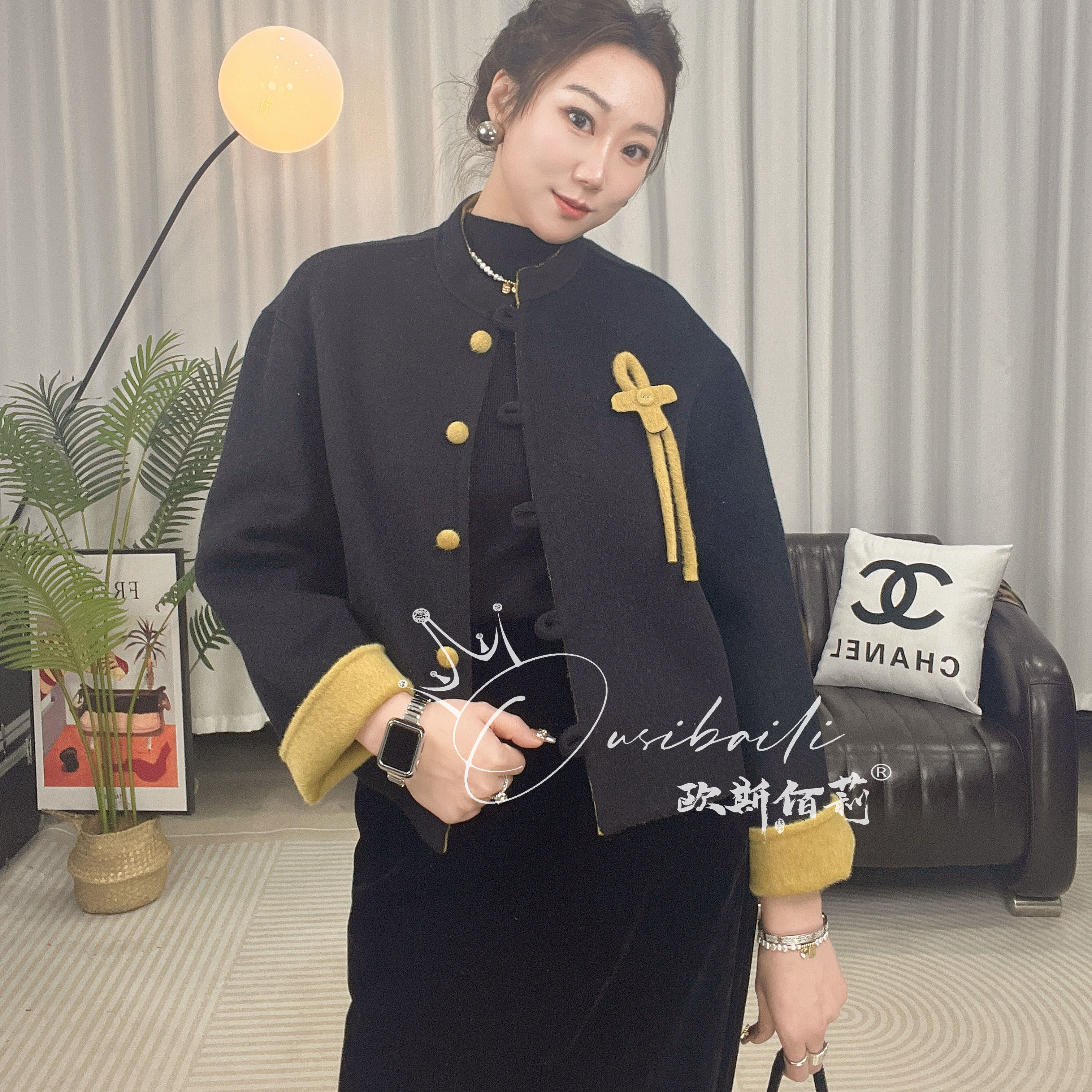 【花间蝶语】双面羊毛大衣女短款小个子高级感羊毛呢外套8336