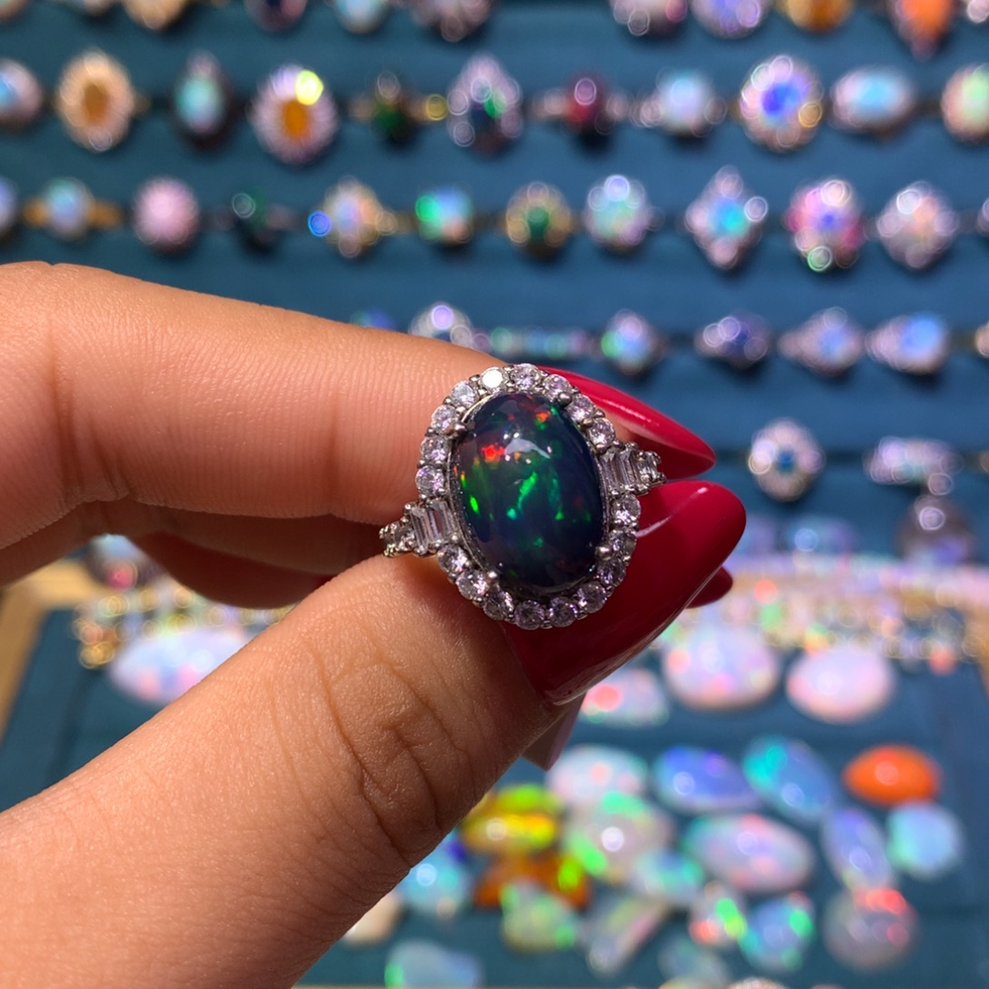 青***欧泊银S925镶嵌戒指款