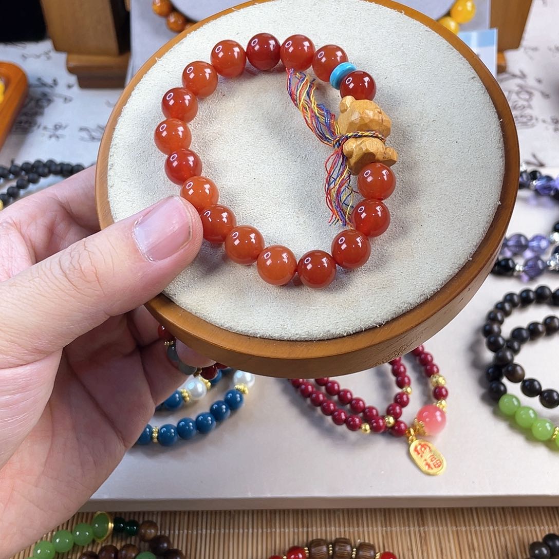 南红玛瑙手饰银S925镀金镶嵌