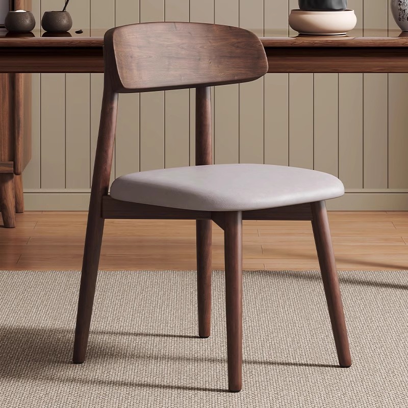 实木椅子餐椅家用餐桌椅休闲靠背椅书桌椅茶椅餐厅吃饭胡桃色凳子