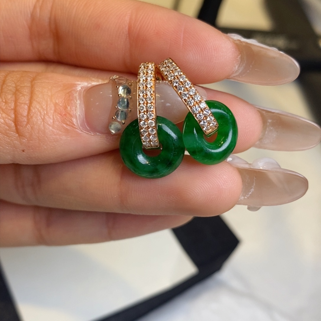 翡翠耳饰18K金镶嵌甜甜圈耳包