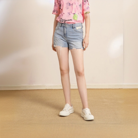 JETEZO【短裤】水洗牛仔棉制高腰A字短裤修饰腿型假胯宽BB1EC326B1