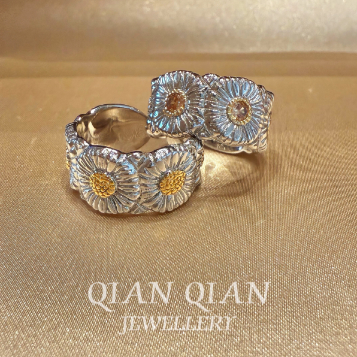 925银戒指 【倩倩珠宝】意大利中古风手工拉丝小雏菊戒指 复古时尚