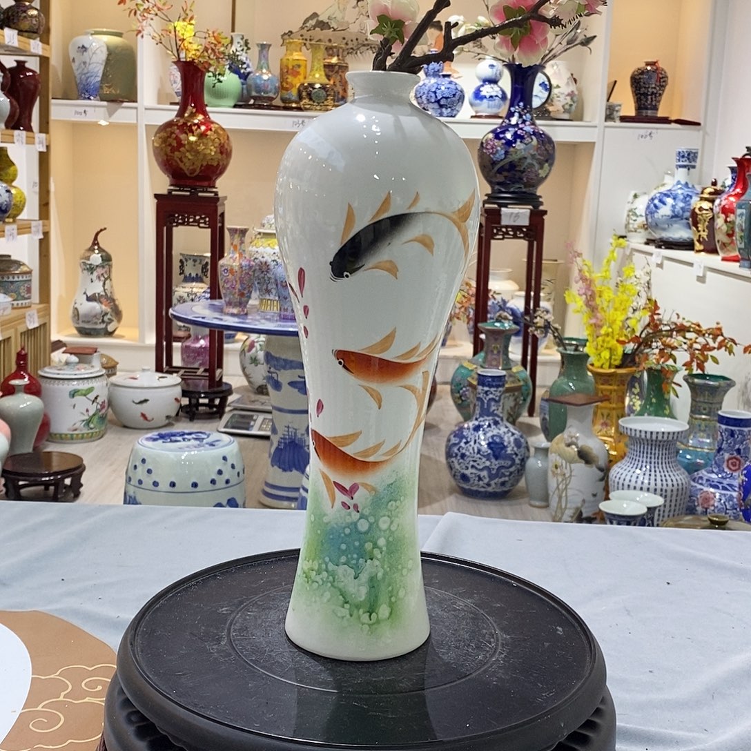 摆件陶32cm年年有余美人瓶