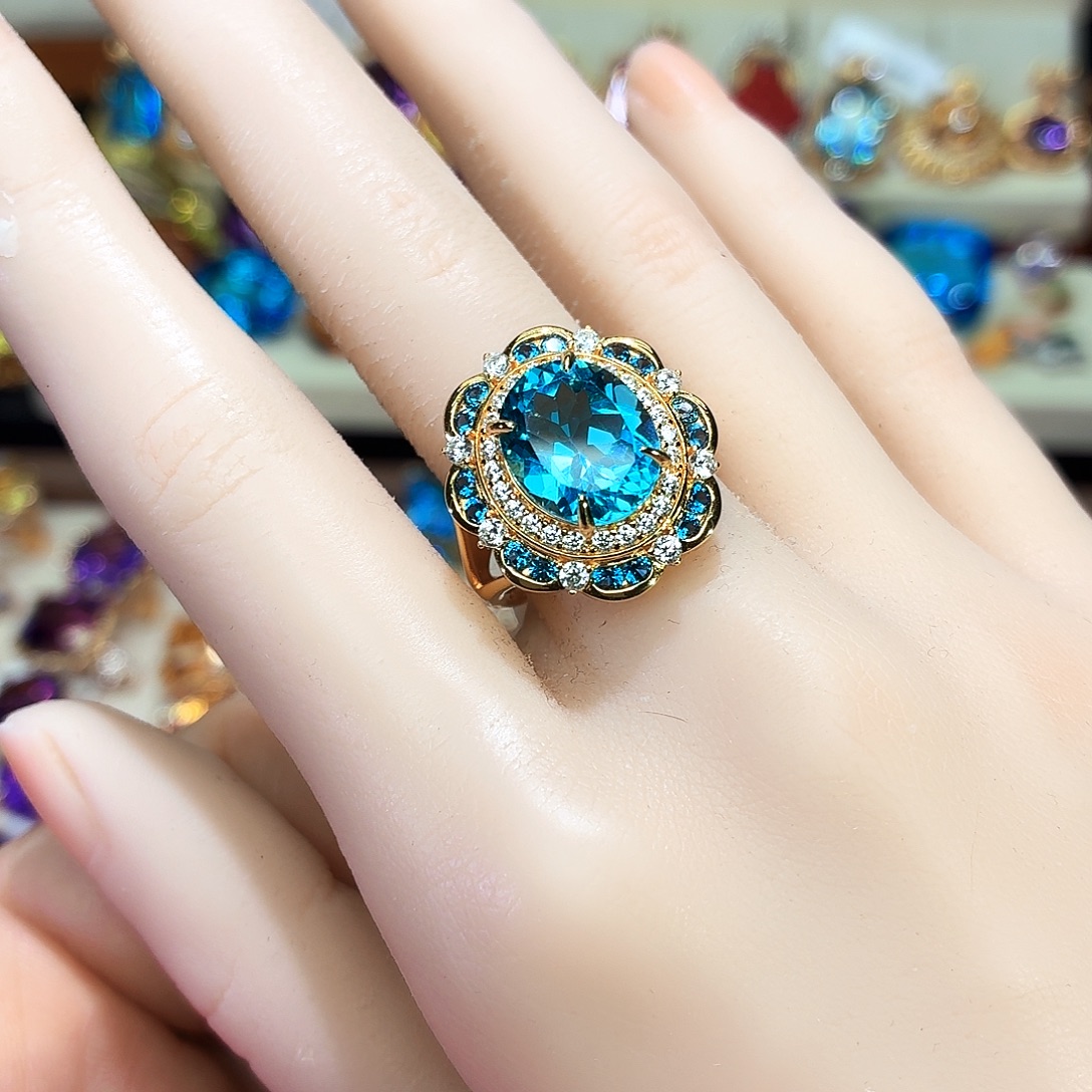 托帕石戒指银S925镶嵌