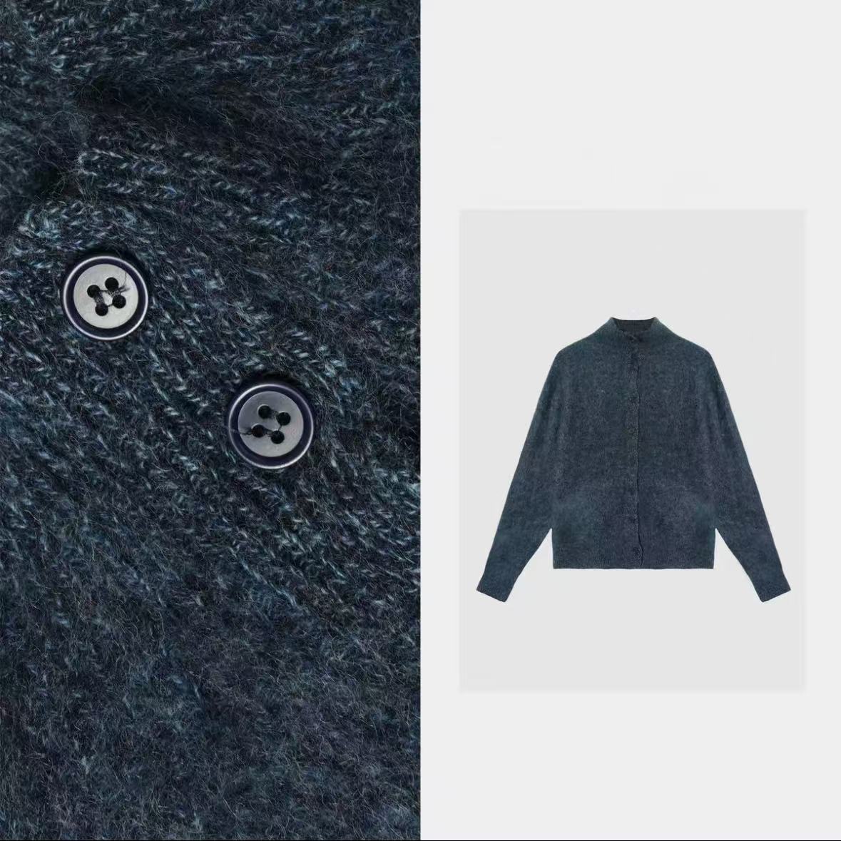 1wEn【奶酪薄荷】羊毛羊绒拉毛羊毛衫女士排扣韩系针织开衫外套立领