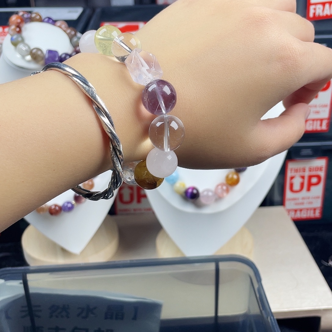 手链银S925镶嵌烟晶