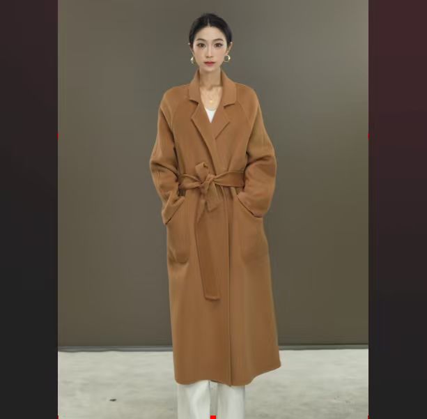 3005 浴袍款 黑色双面羊绒大衣女式长款气质修身秋冬季羊毛呢外套