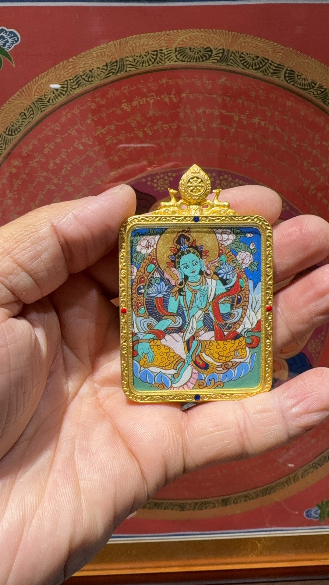 热贡，纯手绘，绿度母4*5