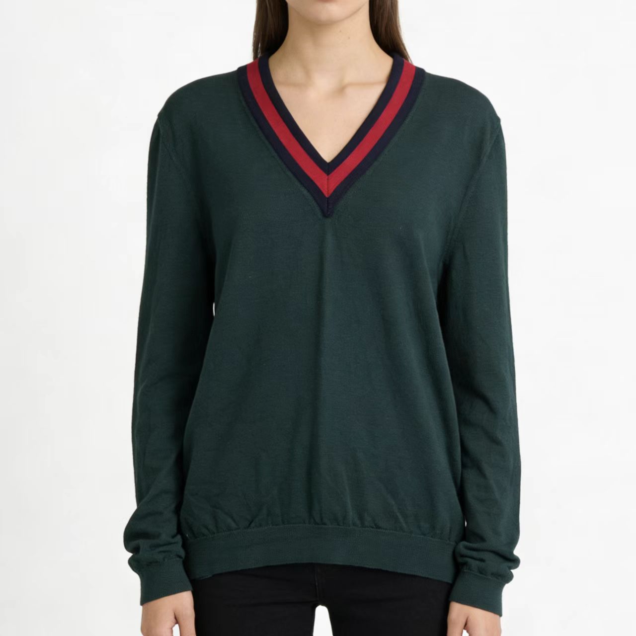 99新 GUCCI/古驰 Gucci 墨绿色V领羊毛衫 S 17284296