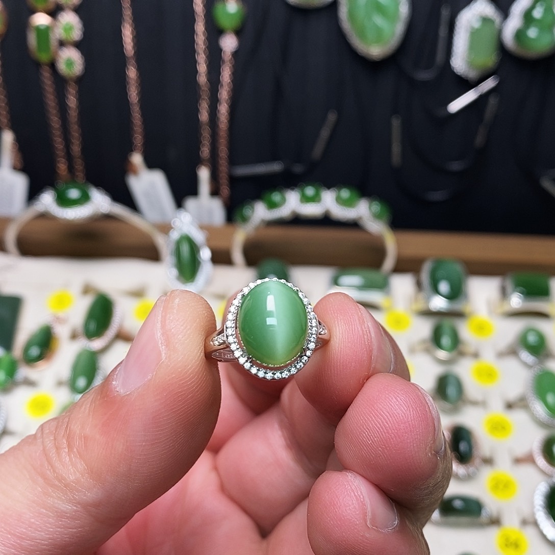 和田玉（碧玉）银S925镶嵌戒指