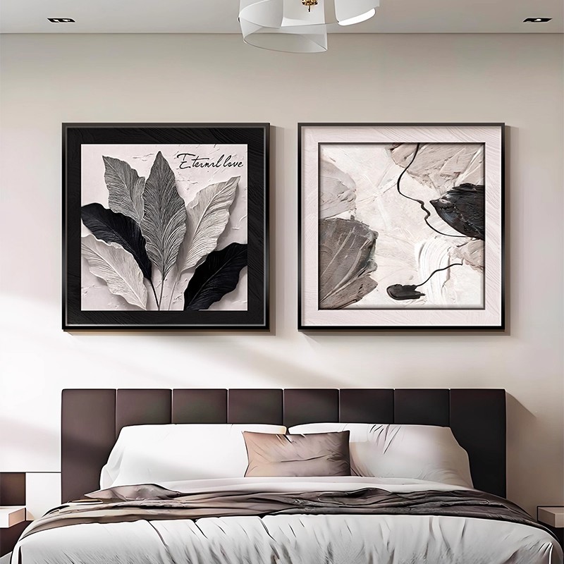 黑白抽象艺术卧室床头装饰画家大业大餐厅两联挂画高级感客厅壁画
