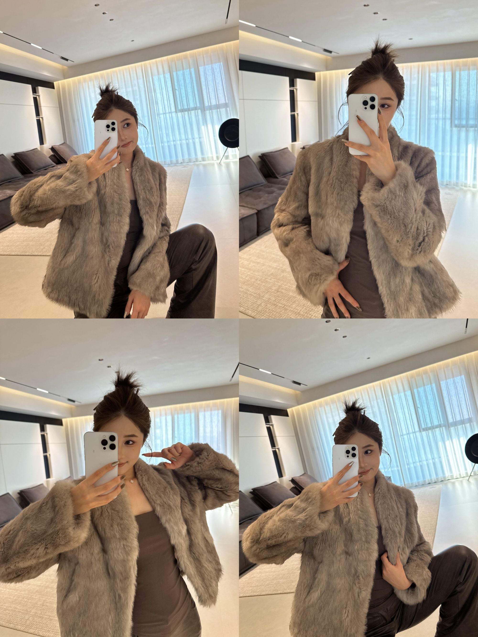 "恩可服饰"25ss新款高级定制晕染整张兔毛皮v领短款外套