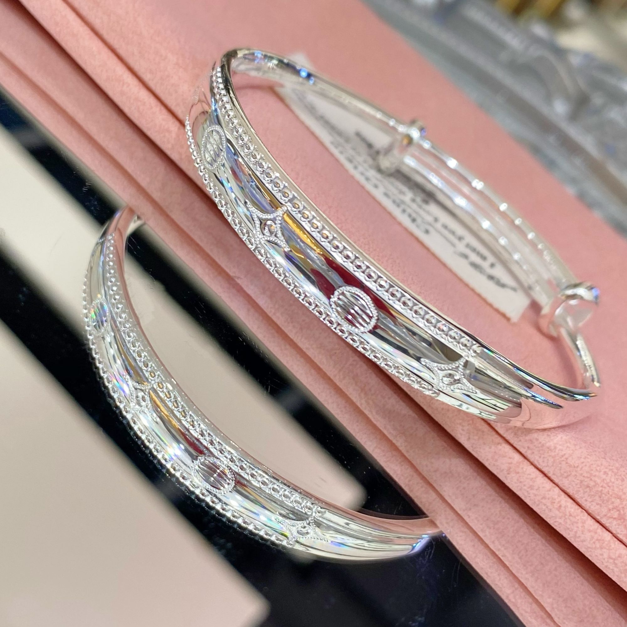 足银手镯 足银999.9 星月炫彩推拉实心手镯 母亲节 妈妈款 送礼