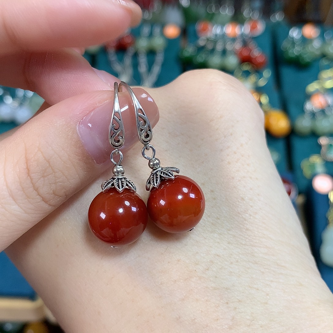 玛瑙/玉髓银S925镶嵌耳饰卡12mm左右