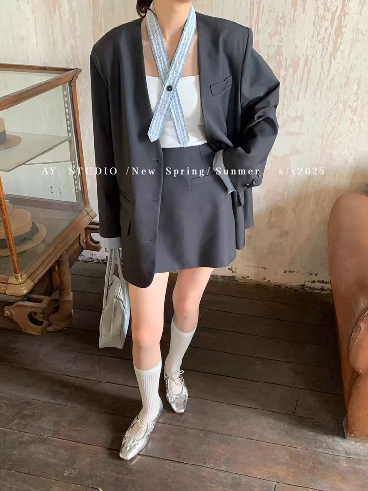 2025春季新款高级感西装套装女韩版休闲外套半身裙两件套潮