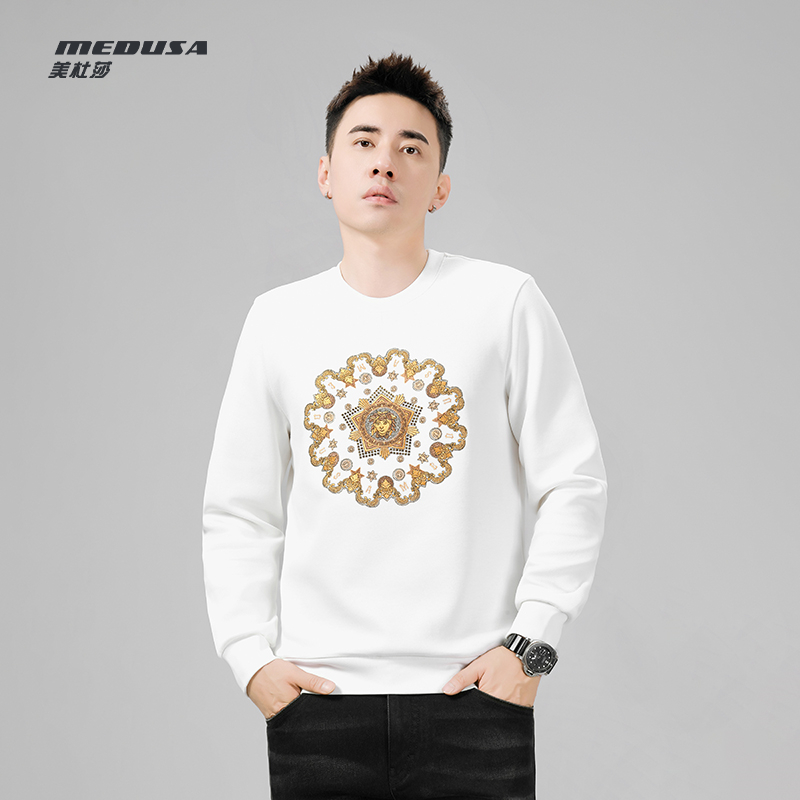 MeduSa/美杜莎男装卫衣秋冬新款烫钻刺绣休闲圆领轻奢长袖男23832