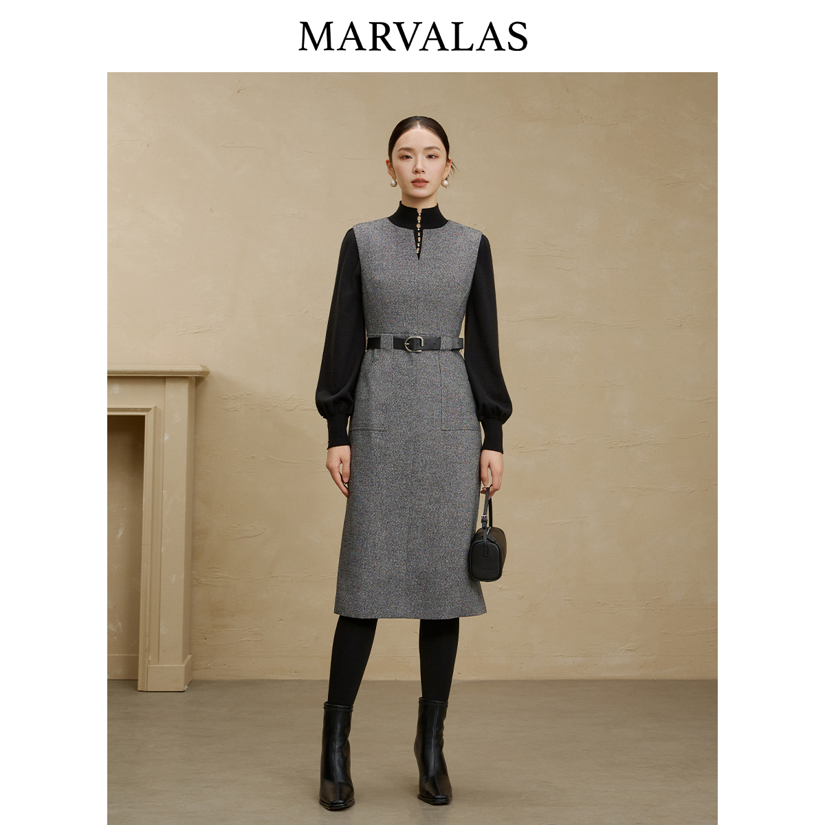 【籽言专属】收腰无袖2025冬季新款绵羊毛混纺中长裙H5340138710774