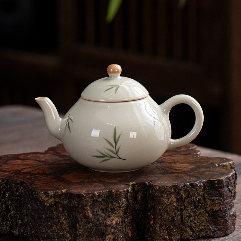 手绘筱竹矮梨壶一壶两杯中国风旅行茶具随身茶事便携包手绘陶瓷中