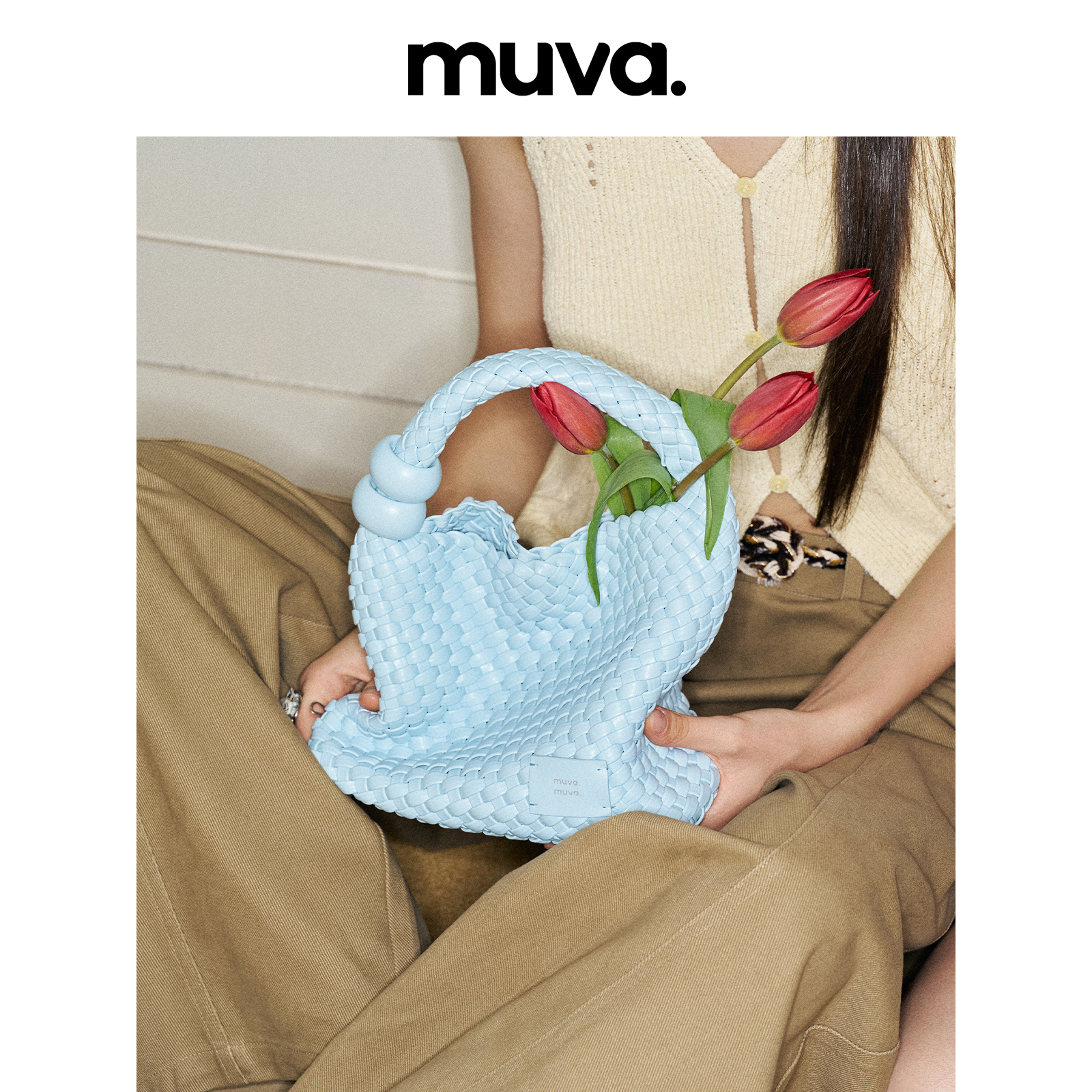 徐璐同款MUVA小号编织包纯手工度假珠珠小拎包夏天托特包2025新款