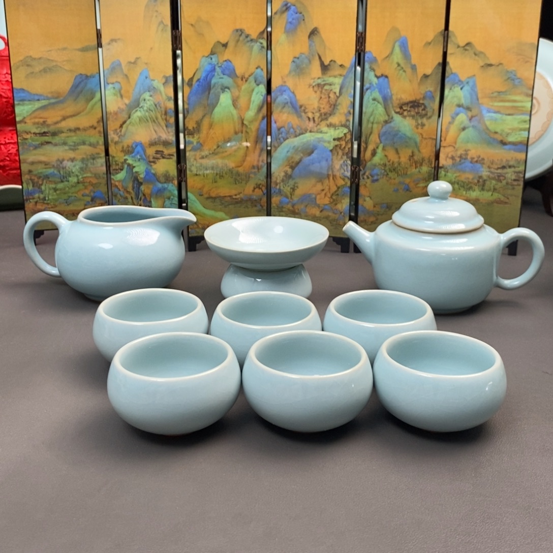 瓷片德钟壶套装十件套手工制作