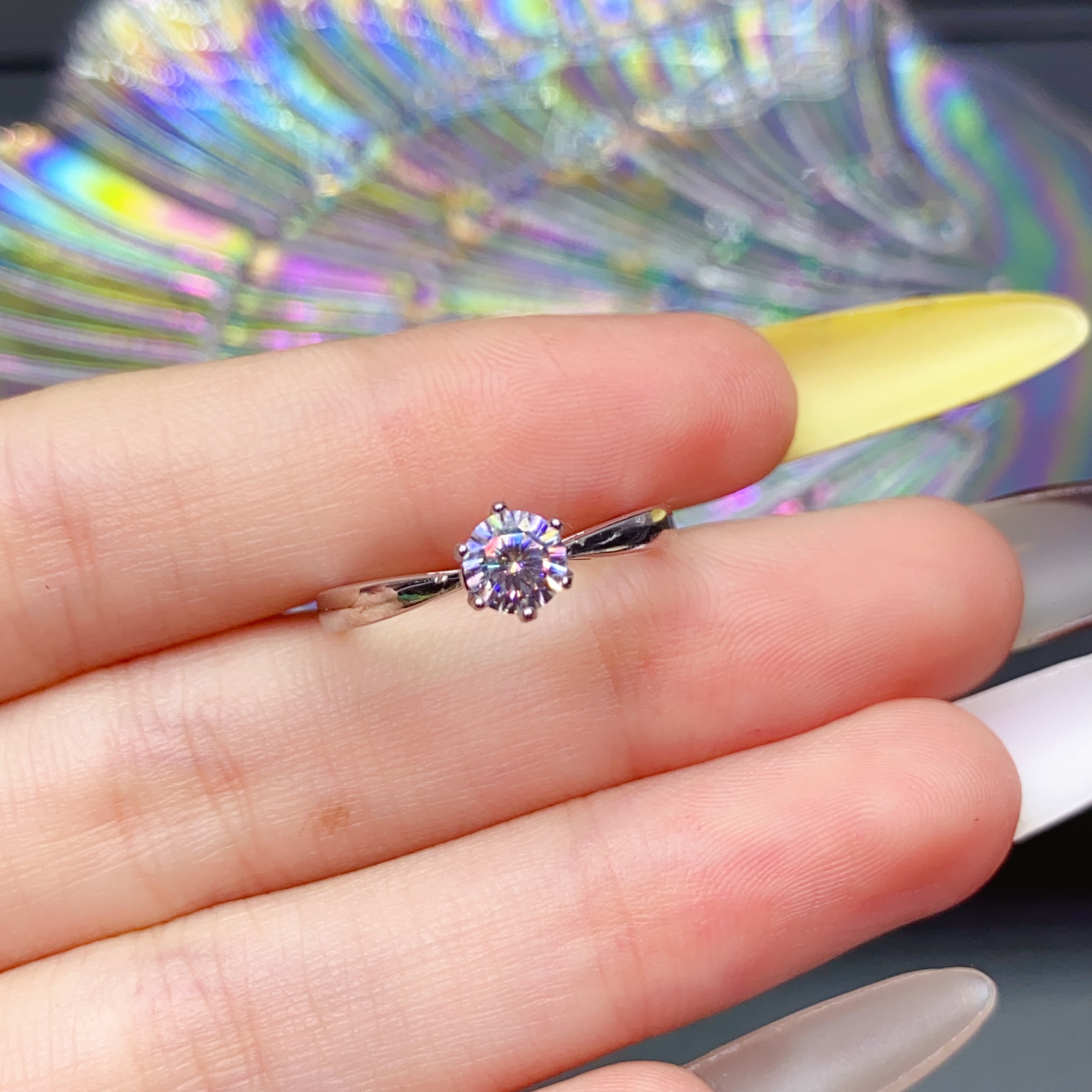 925银莫桑石戒指 银制品【分叉六爪】0.5克拉莫桑时尚戒指