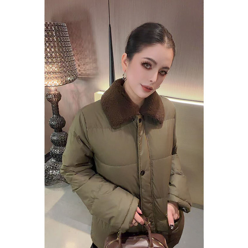 毛毛翻领拼接棉服短外套WT31449