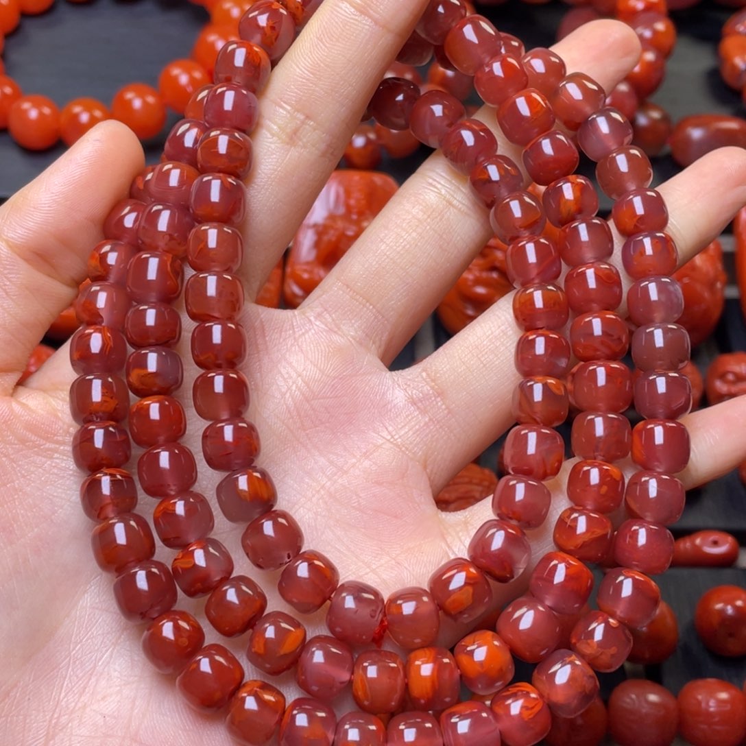 南红玛瑙其它未镶嵌8mm➕瓦西牛血火焰纹老型佛珠