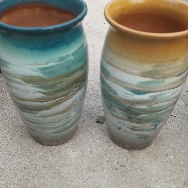 红陶口14高26两个盆子