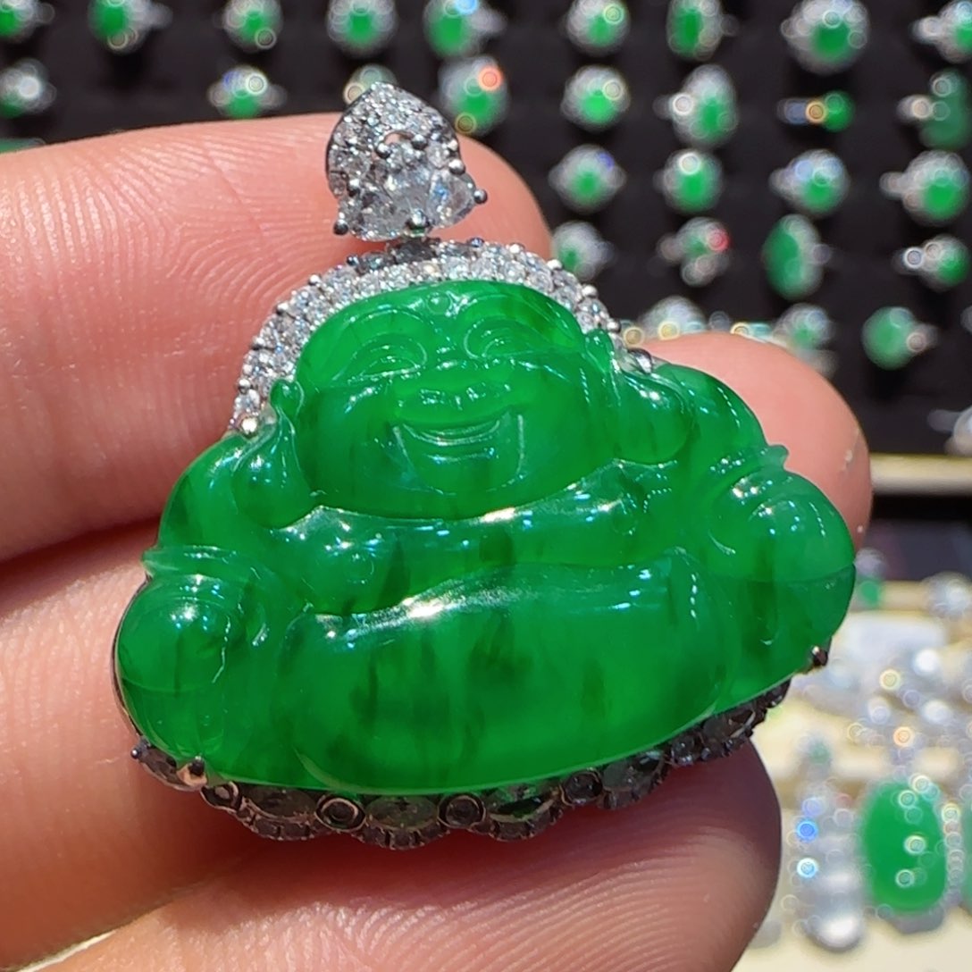 翡翠戒指18K金镶嵌吊坠