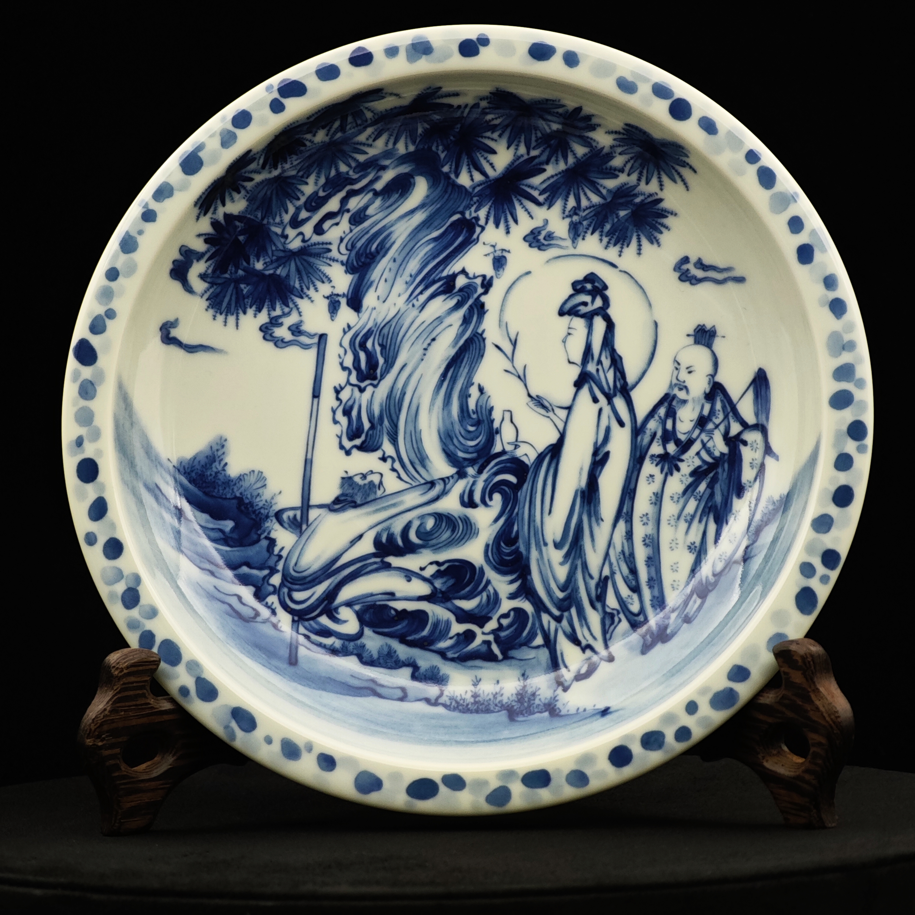 玺山堂景德镇纯手绘青花《难活人椮》壶承