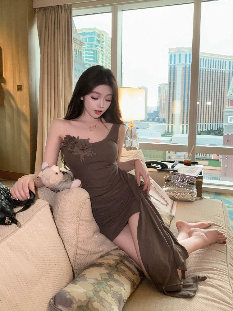 JUJU 不规则小仙子同色拼接甜辣背心裙连衣裙女