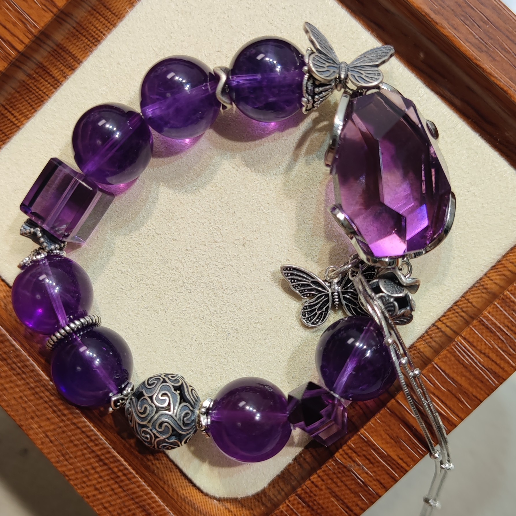 紫水晶手串珠径13mm手围14.8cm