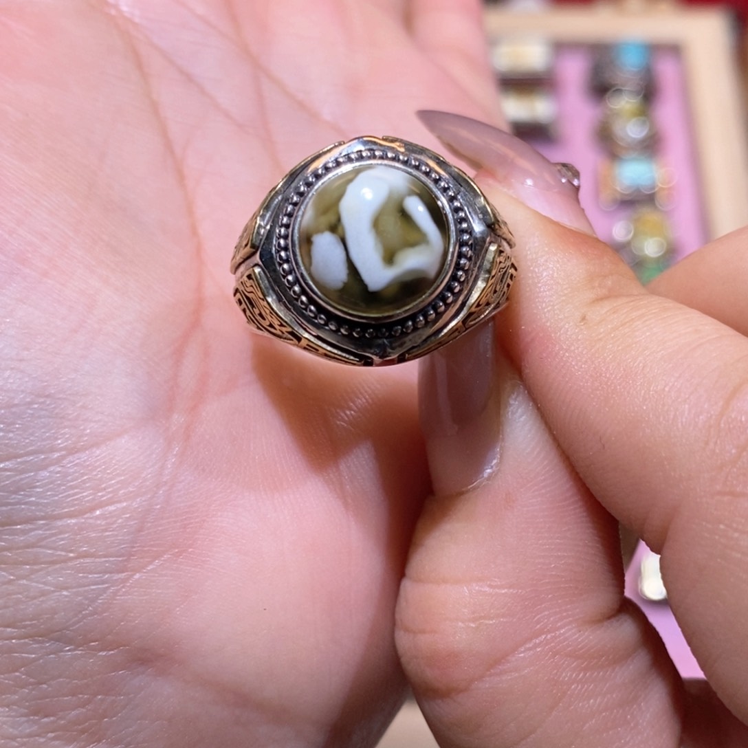 琥珀戒指银S925镶嵌请****女戒指