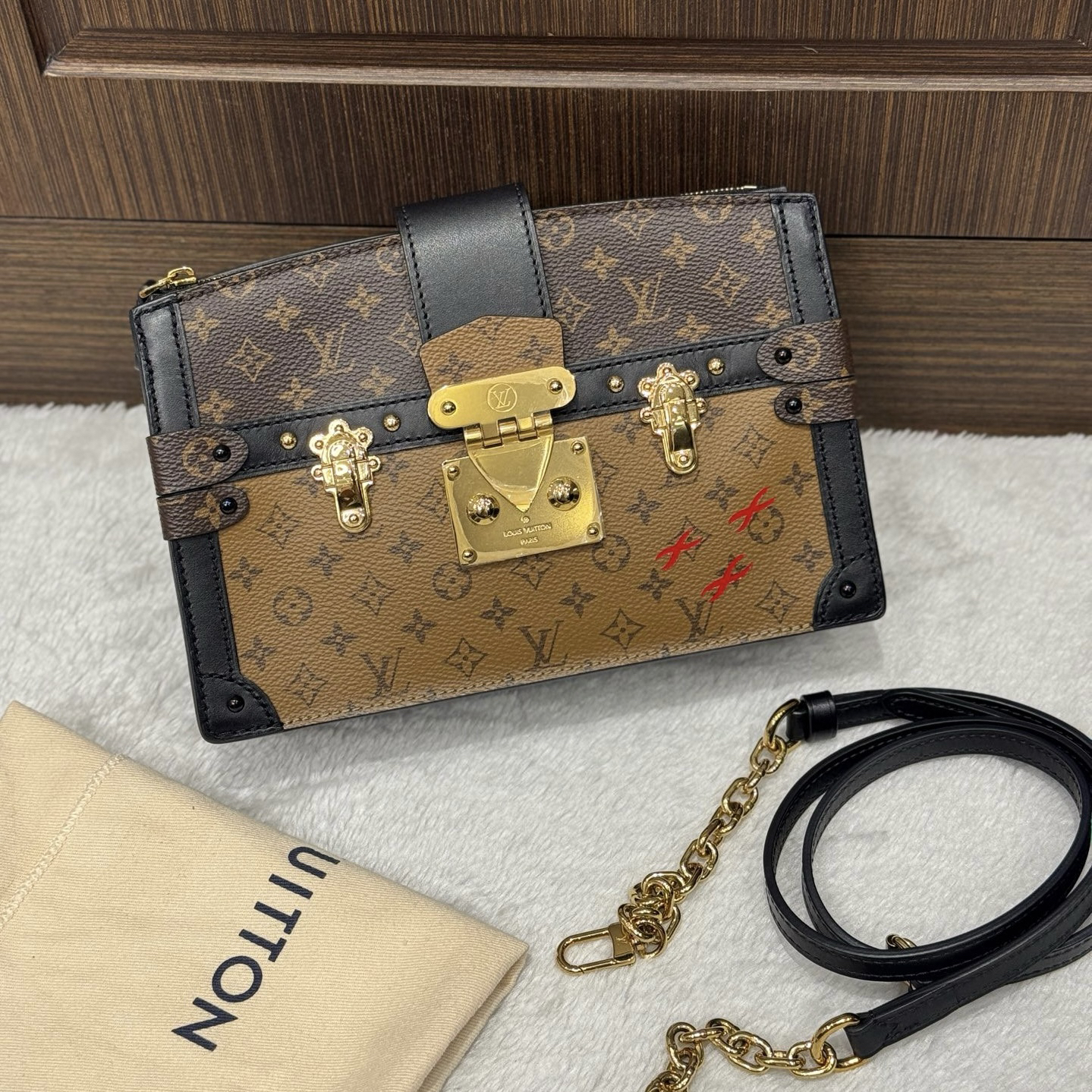95新 LouisVuitton/路易威登 Trunk Clutch经典老花软盒子/二奢