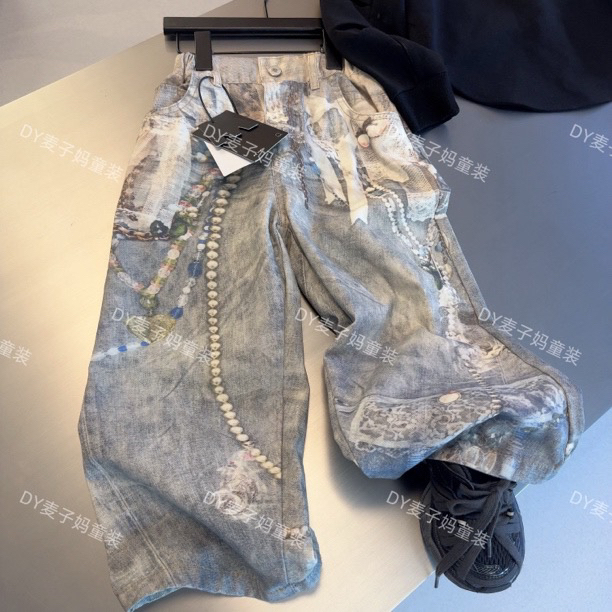 现货MZ.儿童秋季潮牌满印复古时髦休闲印花直筒裤250